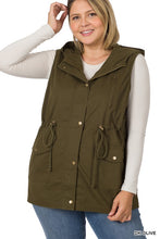 Load image into Gallery viewer, PLUS Drawstring Waist Military Hoodie Vest
