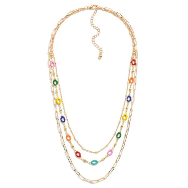 Dainty Chain Link Necklace Set With Enamel Detailing