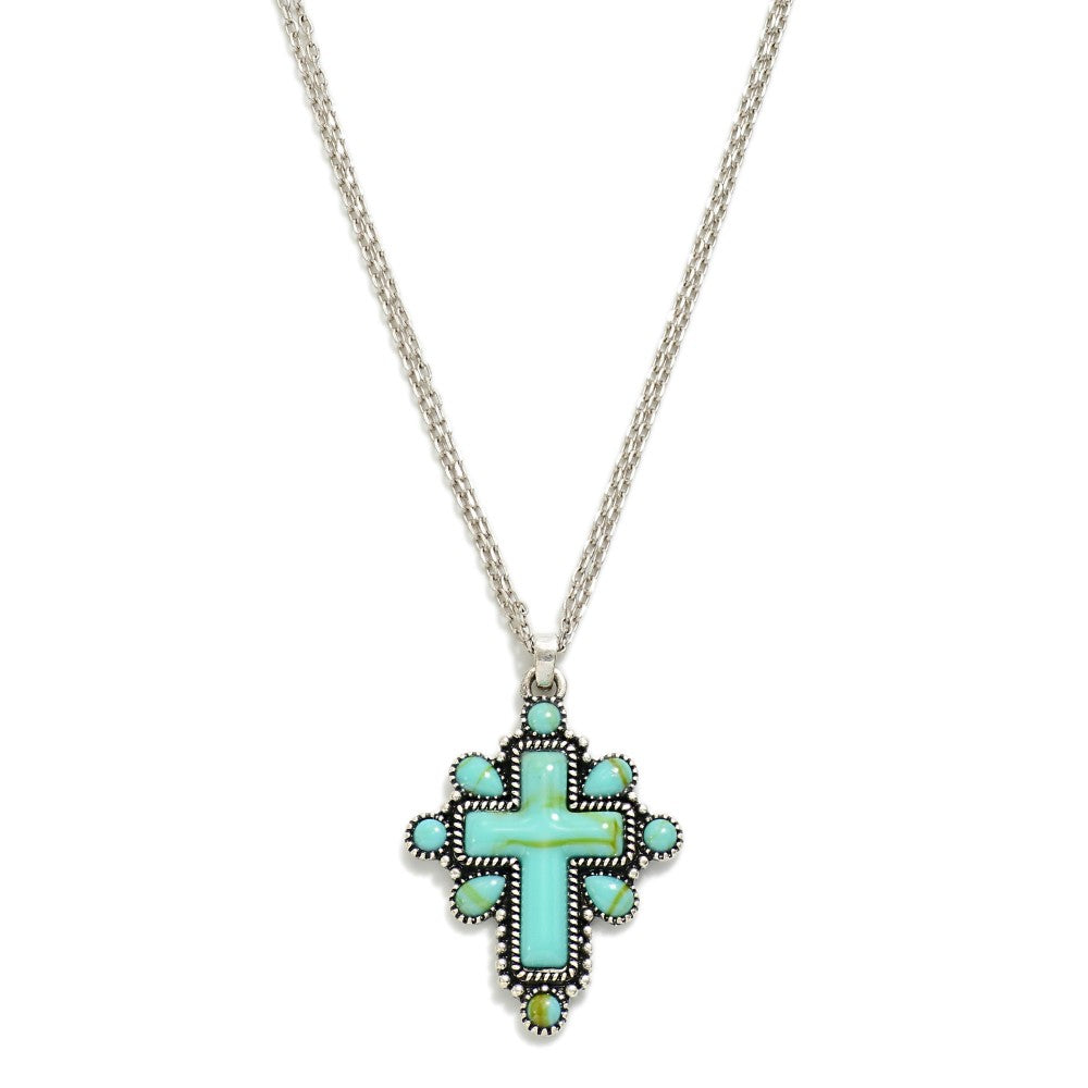 Layered Turquoise Cross Pendant Necklace