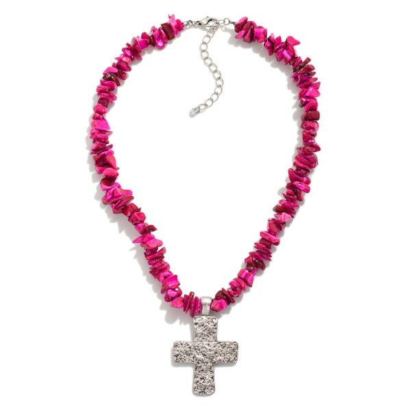 Puka Stone Necklace With Cross Pendant