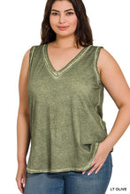 Load image into Gallery viewer, Washed Sleeveless V-Neck Hi-Low Top PLUS
