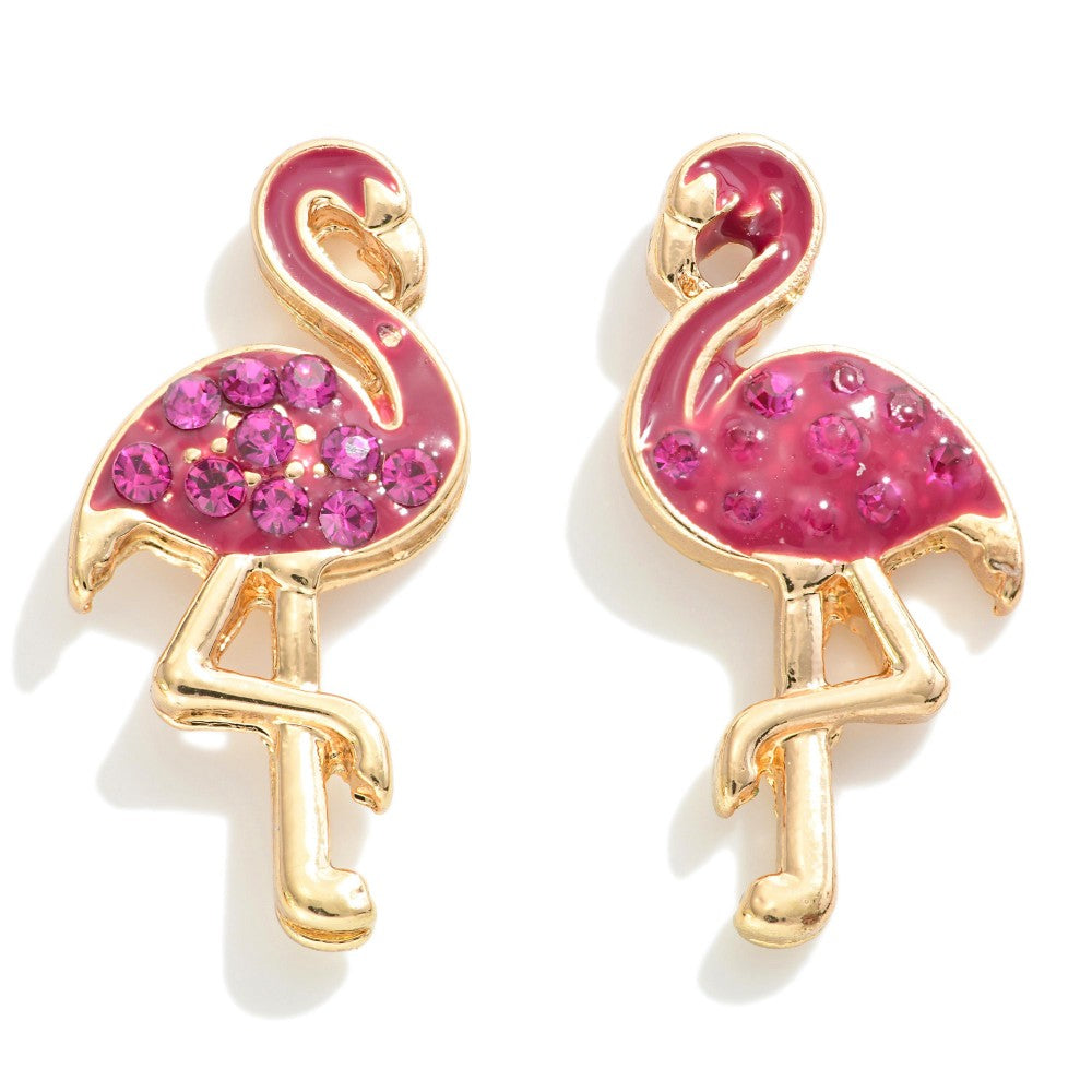 Rhinestone Studded Flamingo Stud Earrings