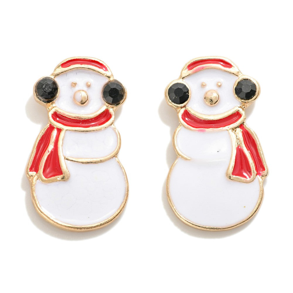 Enamel Snowman Stud Earrings