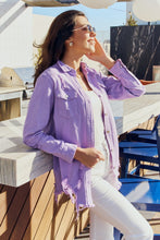 Load image into Gallery viewer, *Sample* Distressed Button Down Denim Jacket Lavender
