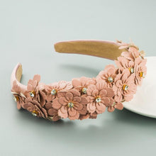 Load image into Gallery viewer, Leather Flower Headband With Rhinestone Accents
