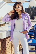 Load image into Gallery viewer, *Sample* Distressed Button Down Denim Jacket Lavender
