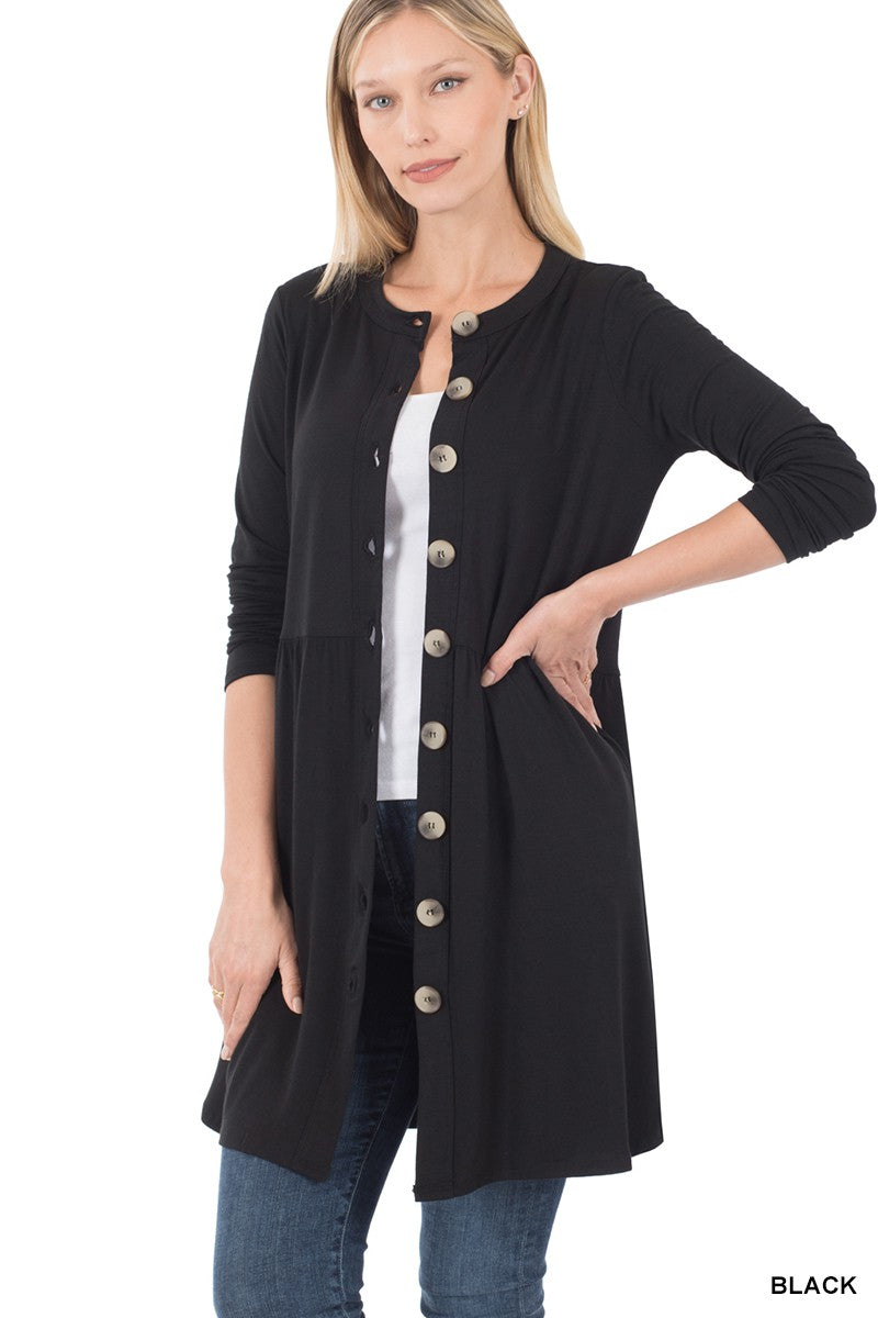 Shirred Button Down Jersey Cardigan