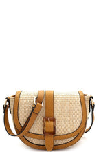 Load image into Gallery viewer, Straw Saddle Buckle Crossbody Bag
