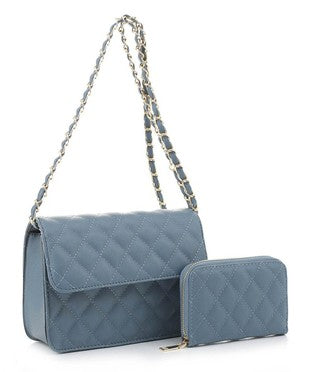 Quilted Flap Front Chain Crossbody Set