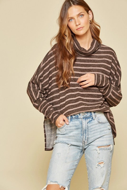 Striped Cowl Neck Sweater