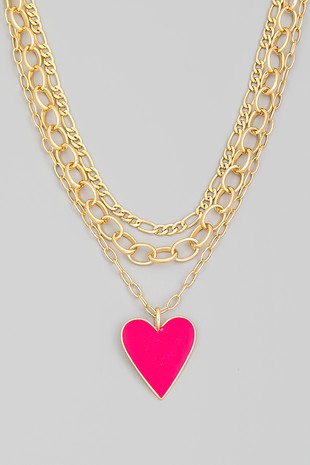 Triple Chain Enamel Heart Necklace