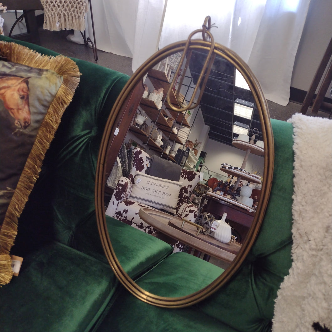 Brass Oval Hanging Mirror with Hook