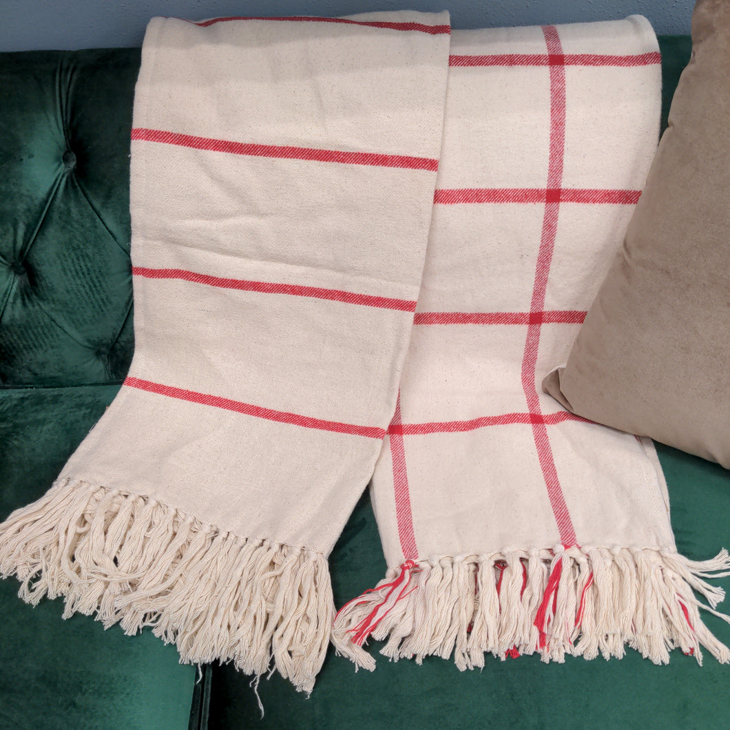 Red & Cream Brushed Cotton Throw