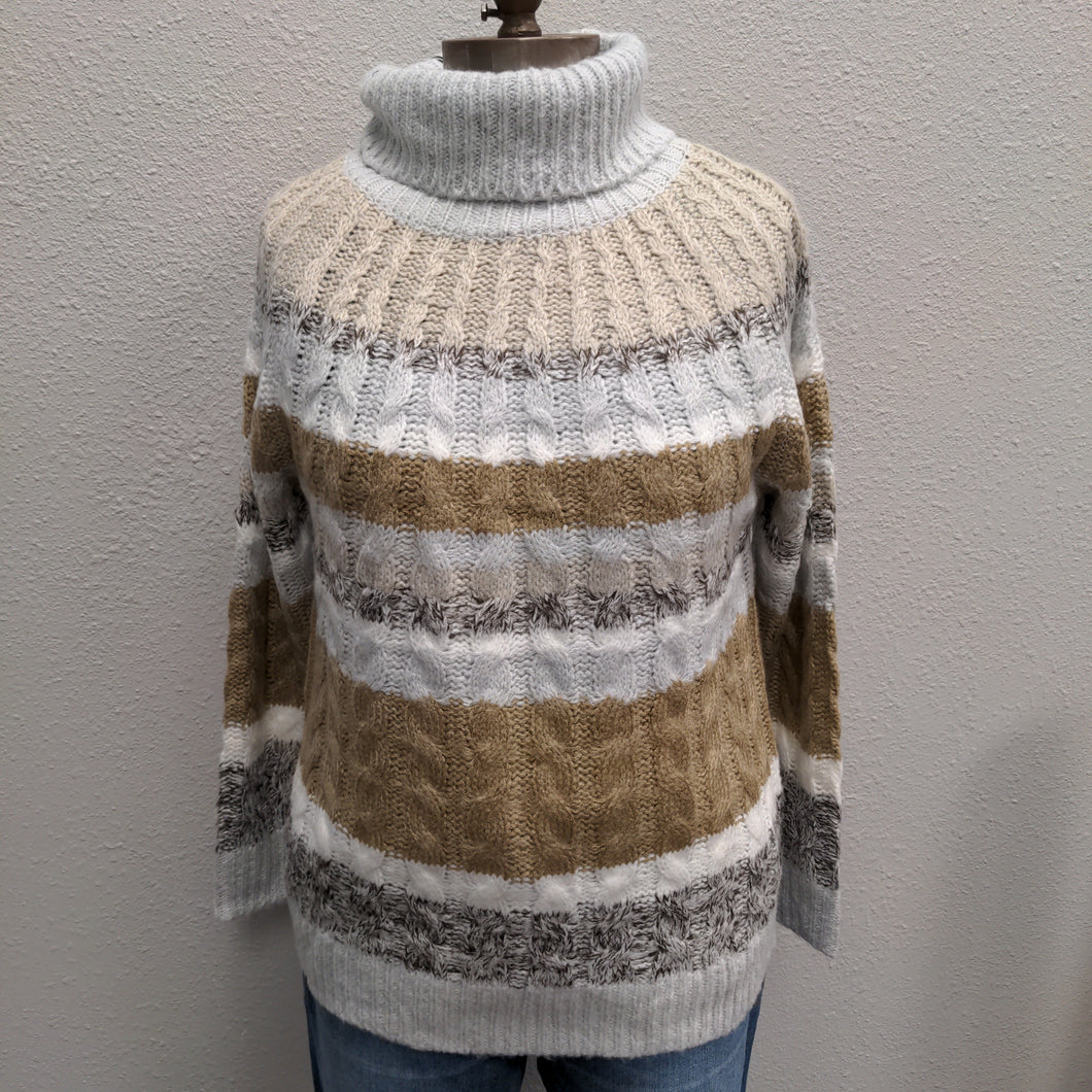 Muted Colorblock Turtleneck Sweater