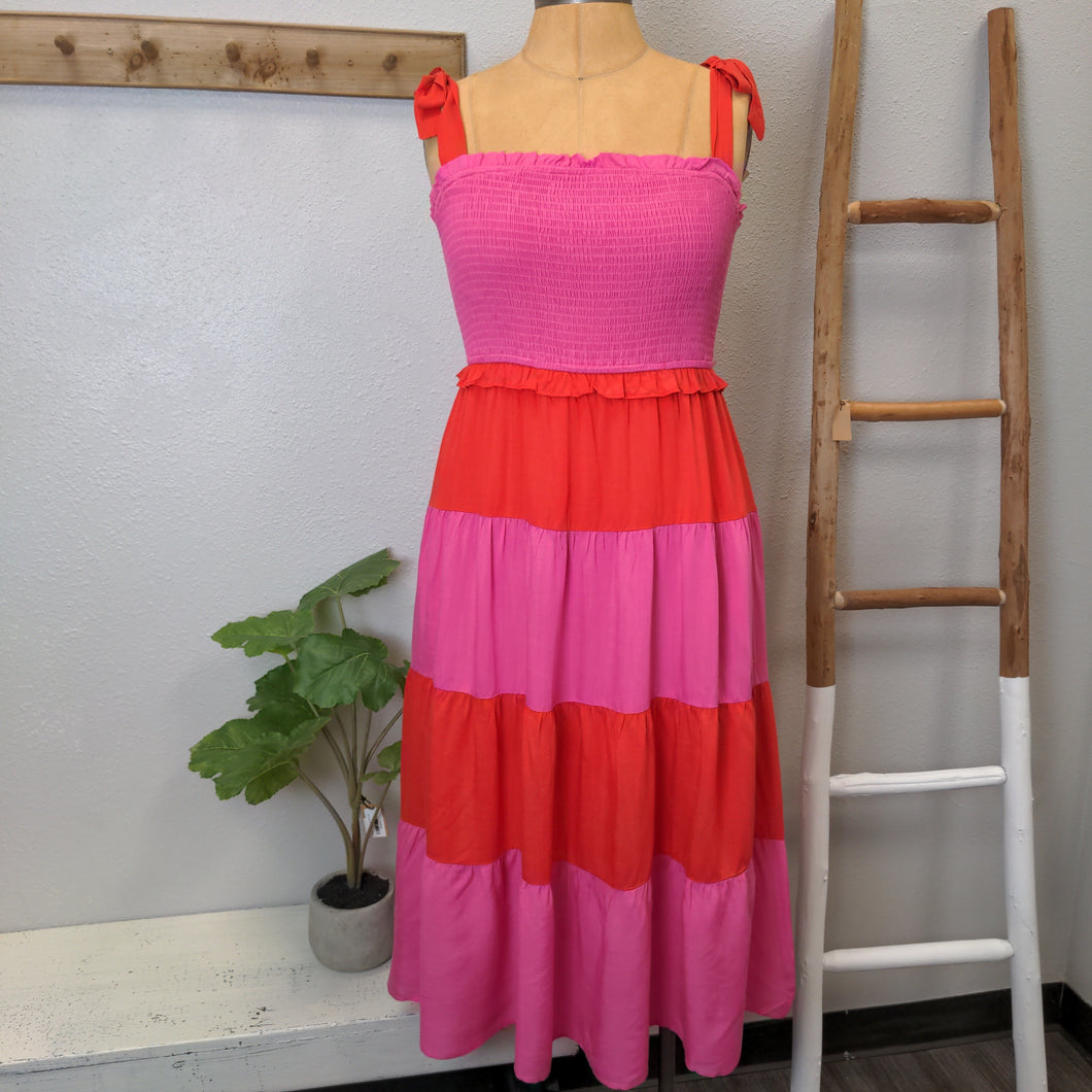 Colorblock Tiered Tie Strap Maxi Dress