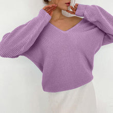 Load image into Gallery viewer, V-Neck Dropped Shoulder Long Sleeve Sweater
