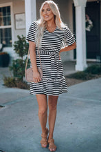 Load image into Gallery viewer, Striped Ruffled Trim Short Dress with Belt
