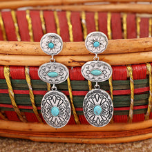 Load image into Gallery viewer, Retro Turquoise Oval Drop Earrings
