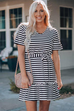 Load image into Gallery viewer, Striped Ruffled Trim Short Dress with Belt
