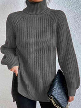 Load image into Gallery viewer, Full Size Turtleneck Rib-Knit Slit Sweater
