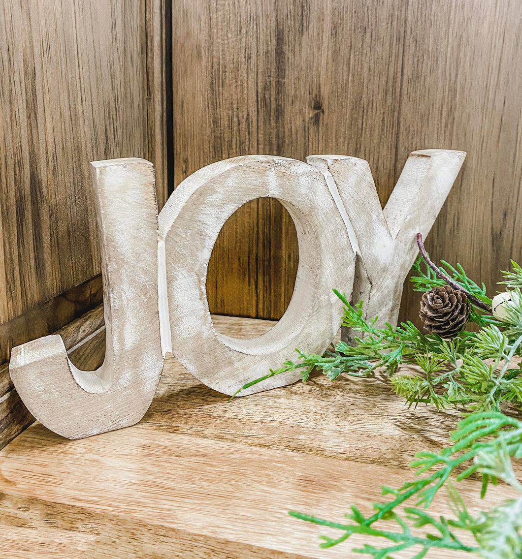 Wooden Whitewashed Joy Sign