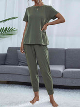Load image into Gallery viewer, Round Neck Short Sleeve Top and Pants Set

