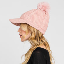 Load image into Gallery viewer, Knit Brimmed Beanie With Pom
