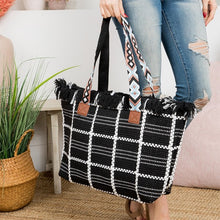 Load image into Gallery viewer, Fringe Cotton Checkered Tote Bag
