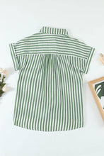 Load image into Gallery viewer, Short Sleeve Buttoned Striped Print Blouse
