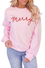 Load image into Gallery viewer, Pink Merry Letter Print Long Sleeve Pullover Sweatshirt
