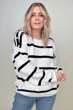 Load image into Gallery viewer, White and Black Stripe Sweater With Pearl Button Detail
