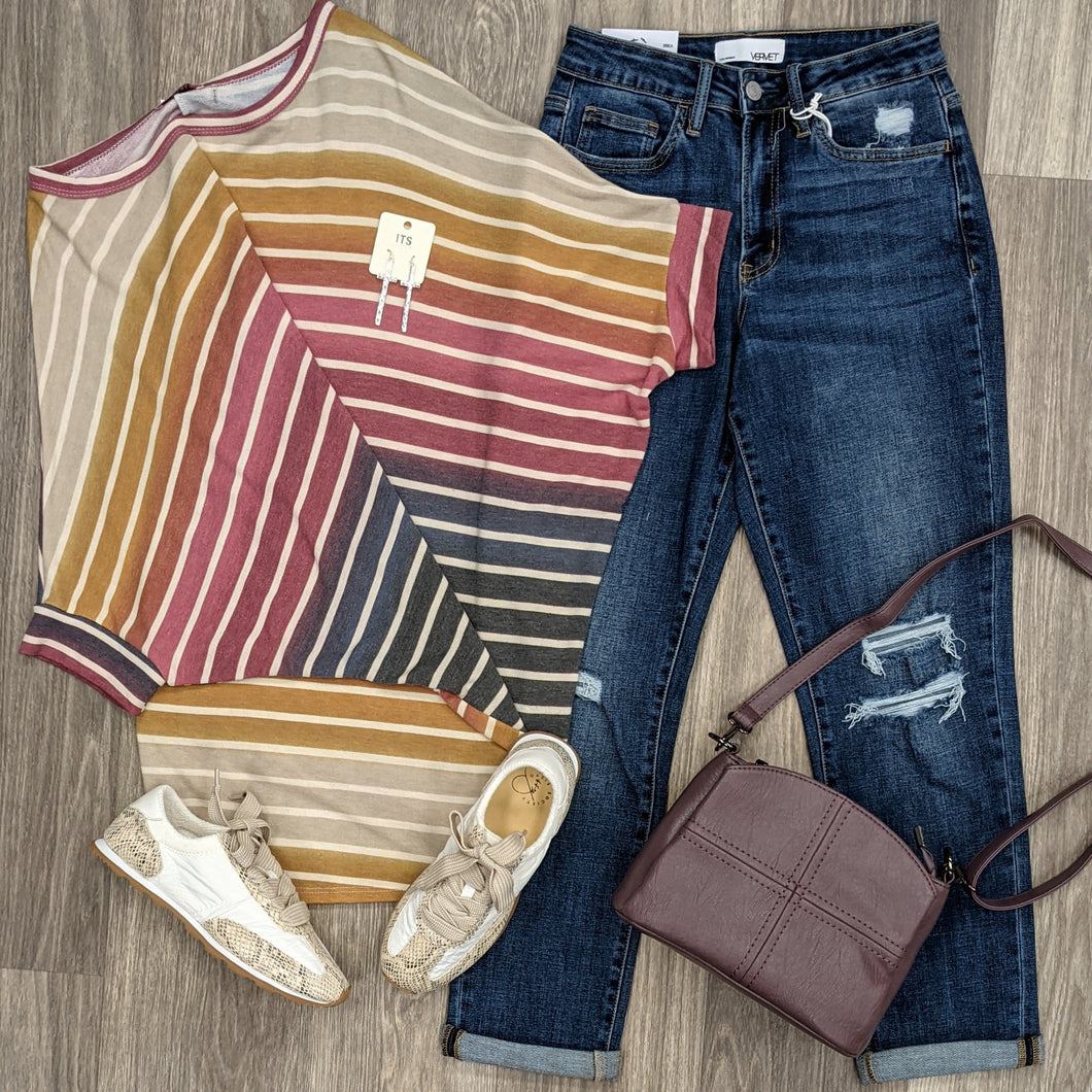 Oversized Striped Ombre Dolman Top