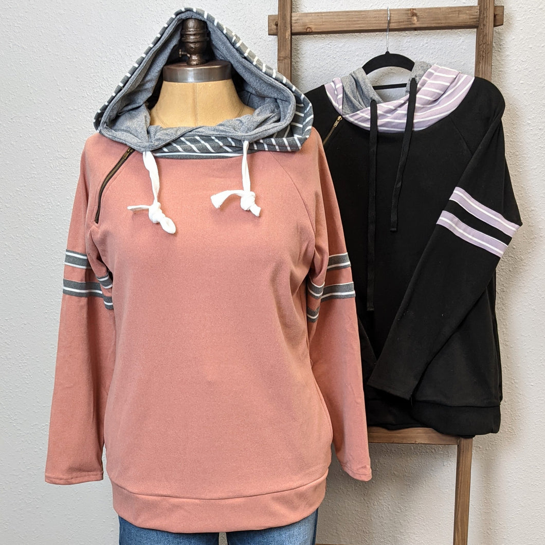 Plush Striped Double Hoodie