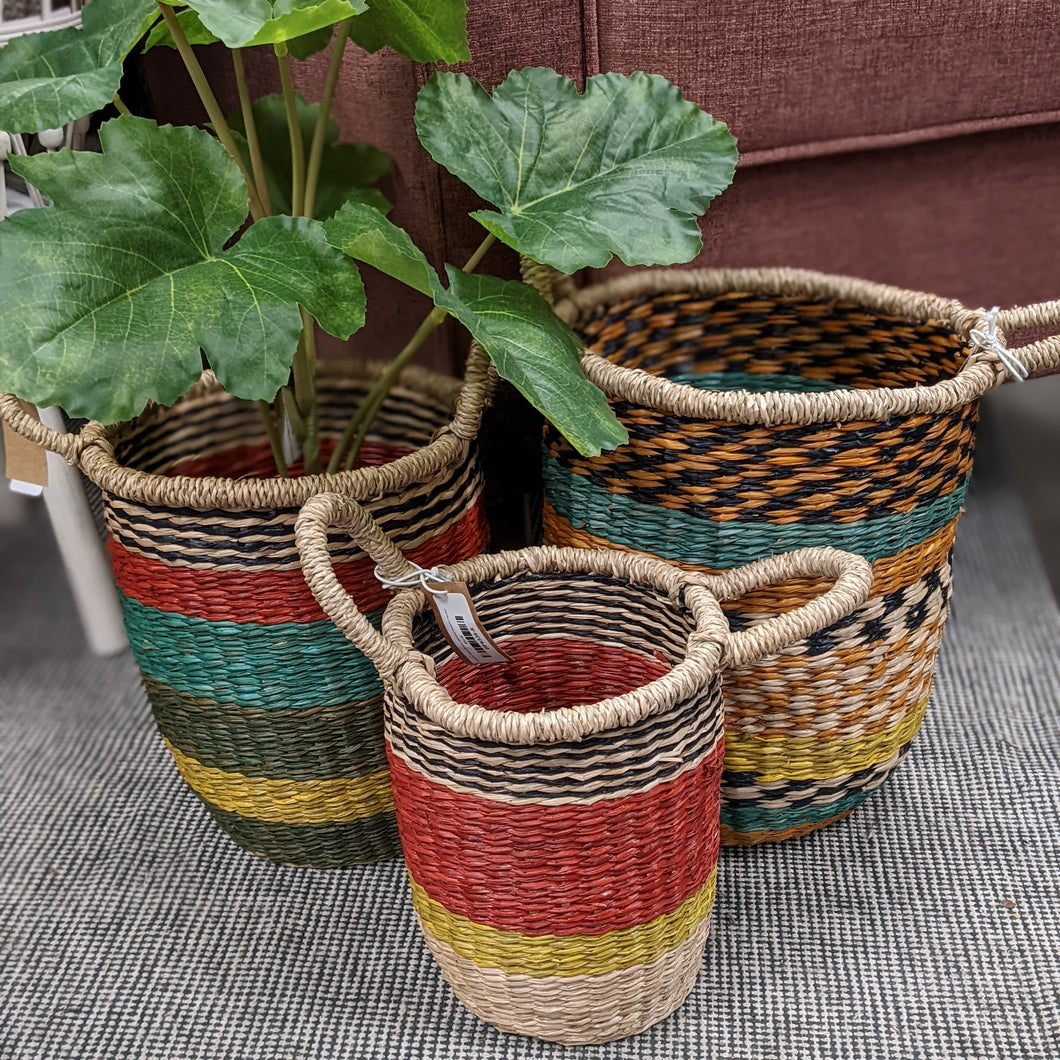Colorful Hand Woven Handled Seagrass Basket