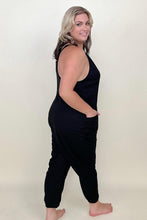 Load image into Gallery viewer, Textured Black Sleeveless V-Neck Pocketed Jumpsuit
