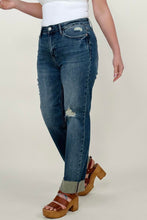 Load image into Gallery viewer, Judy Blue Mid-Rise Destroy &amp; Single Cuff Dad Jean Straight Jeans

