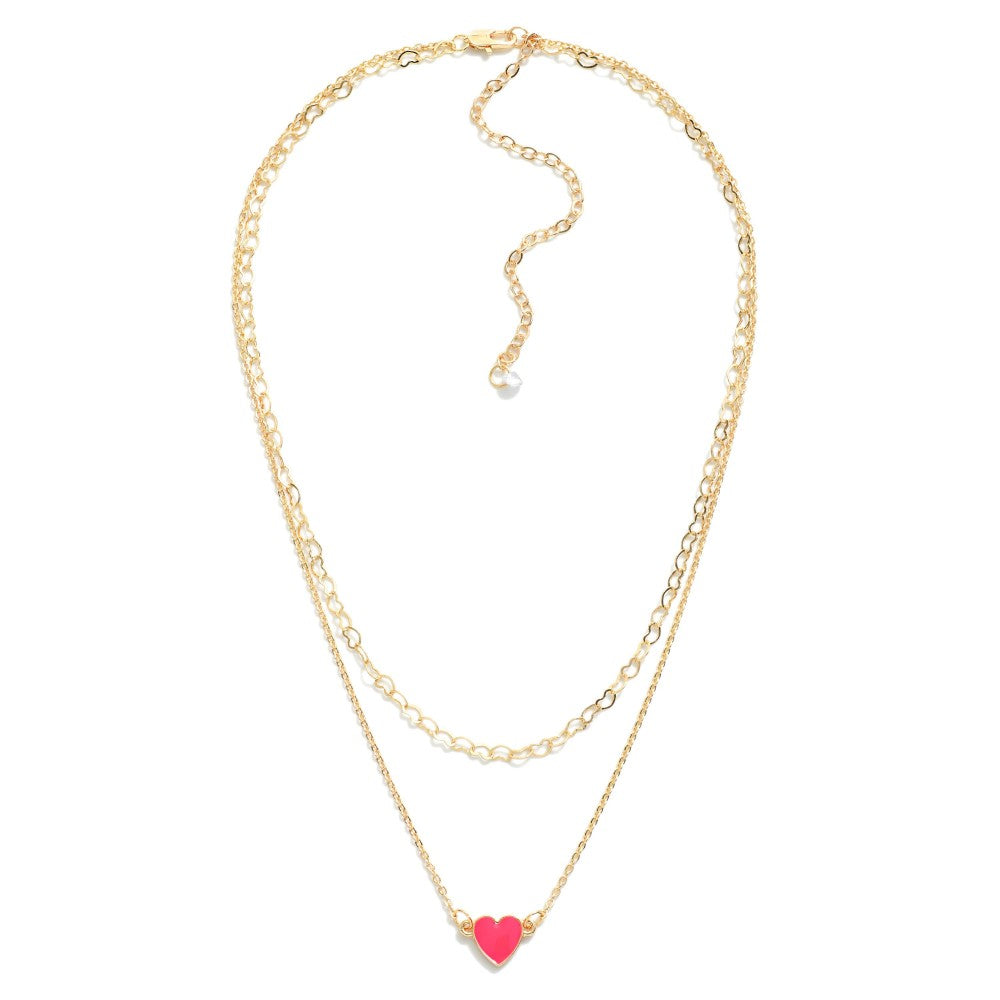 Enamel Heart Pendant Layered Necklace