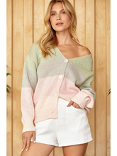 Load image into Gallery viewer, Oversized Color Block Cardigan Sweater
