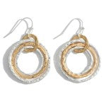 Hammered Two Tone Circular Drop Earring