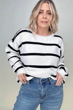 Load image into Gallery viewer, White and Black Stripe Sweater With Pearl Button Detail
